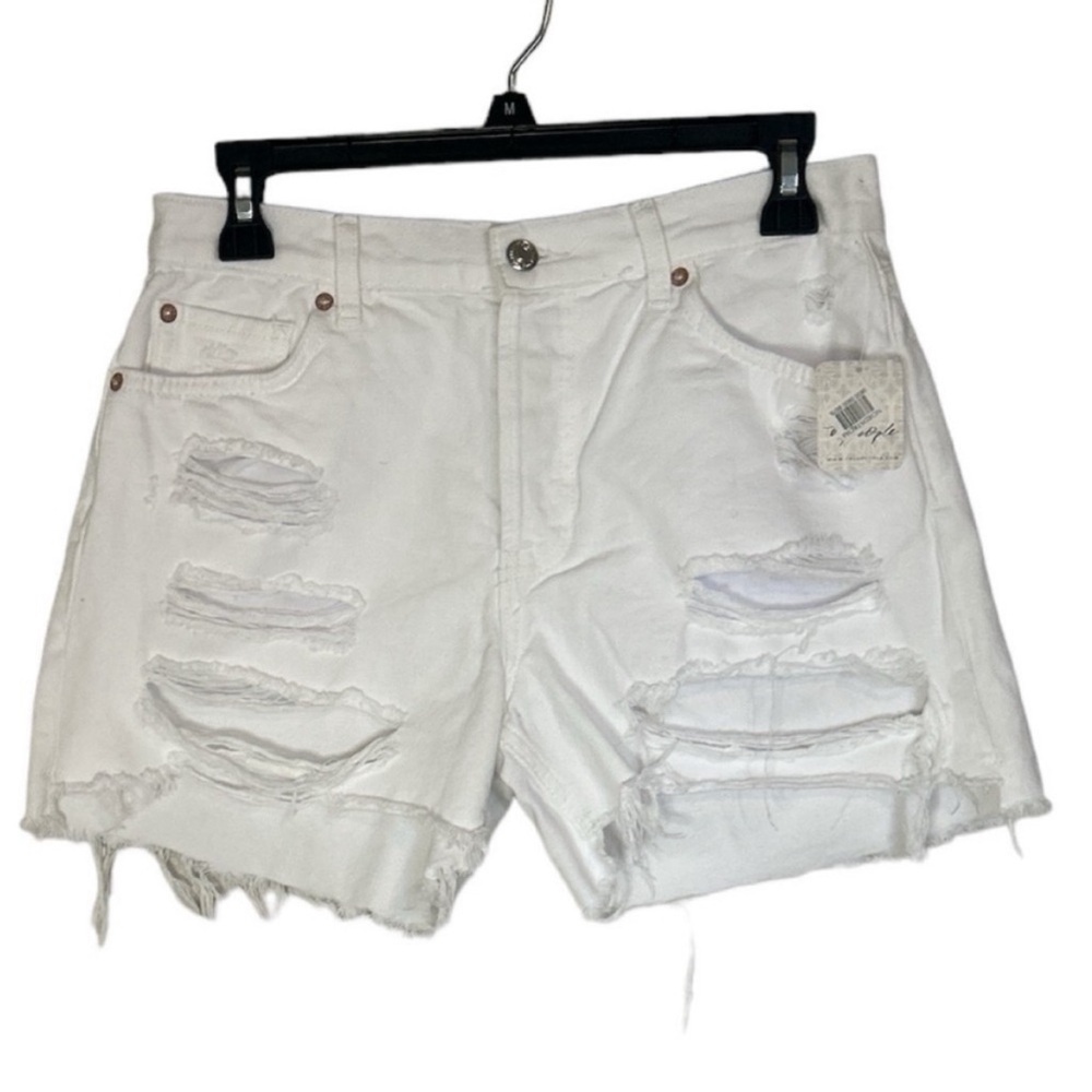 Free People High-Waisted White Distressed Jean Shorts Sz 26 - Picture 3 of 10